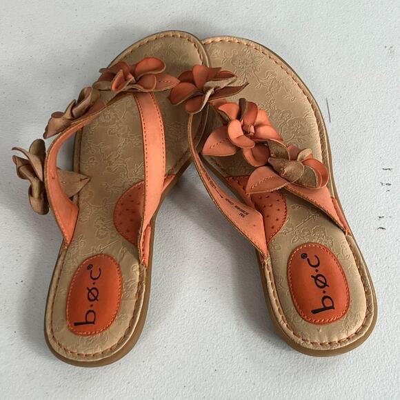 B.O.C. Born Womens Thong Sandals 8M Orange Vegan Leather Flower Flip Flop Slide - Picture 2 of 9